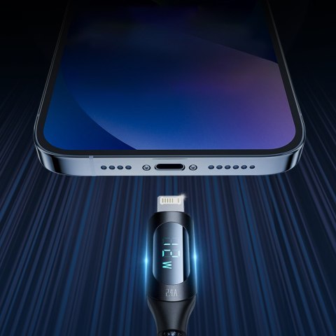 Kabel przewód do iPhone USB-A - Lightning z wyświetlaczem LED 2.4A 1m czarny WOZINSKY