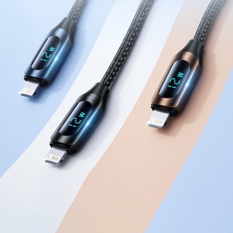 Kabel przewód do iPhone USB-A - Lightning z wyświetlaczem LED 2.4A 1m czarny WOZINSKY