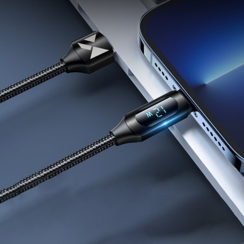 Kabel przewód do iPhone USB-A - Lightning z wyświetlaczem LED 2.4A 1m czarny WOZINSKY