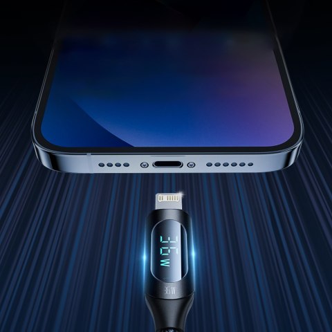 Kabel przewód do iPhone USB-C - Lightning z wyświetlaczem LED 36W 1m czarny WOZINSKY