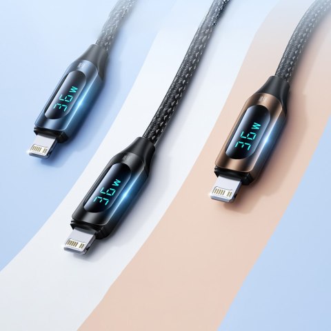 Kabel przewód do iPhone USB-C - Lightning z wyświetlaczem LED 36W 1m czarny WOZINSKY