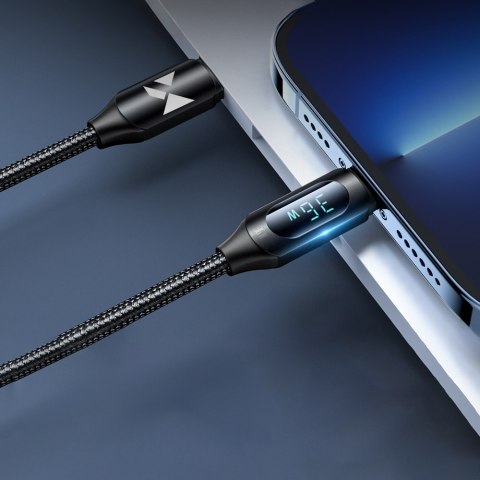 Kabel przewód do iPhone USB-C - Lightning z wyświetlaczem LED 36W 1m czarny WOZINSKY