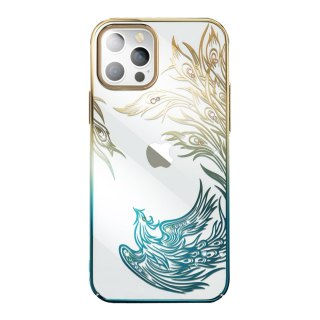 Luksusowe etui iPhone 14 Plus z kryształami Phoenix Series złoto-niebieskie KINGXBAR