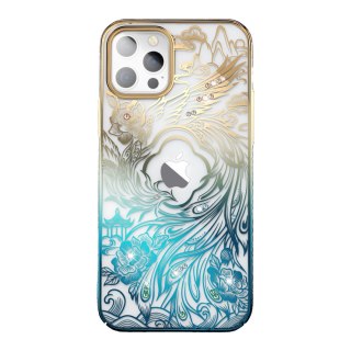 Luksusowe etui iPhone 14 Plus z kryształami Phoenix Series złoto-niebieskie KINGXBAR