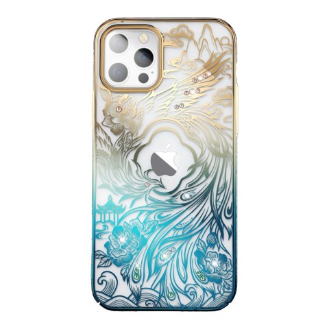 Luksusowe etui iPhone 14 Plus z kryształami Phoenix Series złoto-niebieskie KINGXBAR