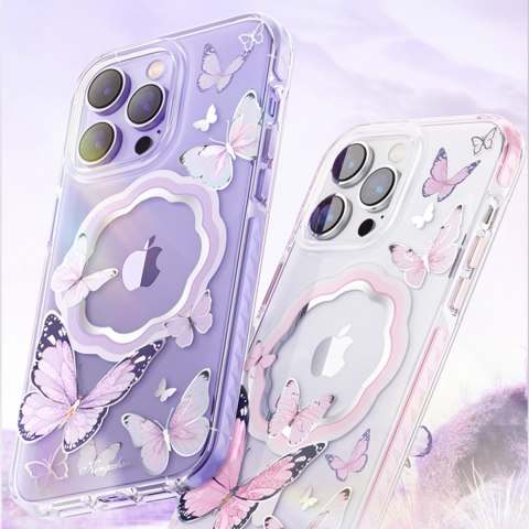 Magnetyczne etui z motylami do iPhone 14 Plus MagSafe Butterfly Series fioletowe KINGXBAR