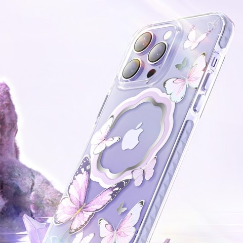 Magnetyczne etui z motylami do iPhone 14 Plus MagSafe Butterfly Series fioletowe KINGXBAR