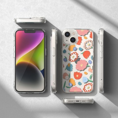 Pancerne etui pokrowiec z żelową ramką iPhone 14 Plus Fusion Design Floral przezroczysty Ringke