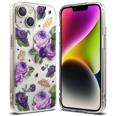 Pancerne etui pokrowiec z żelową ramką iPhone 14 Plus Fusion Design Purple Rose przezroczysty Ringke