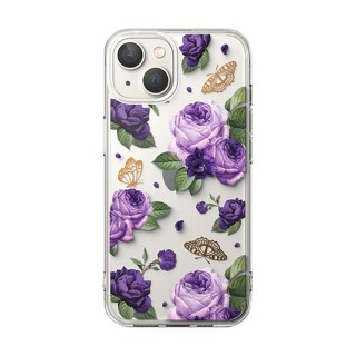 Pancerne etui pokrowiec z żelową ramką iPhone 14 Plus Fusion Design Purple Rose przezroczysty Ringke