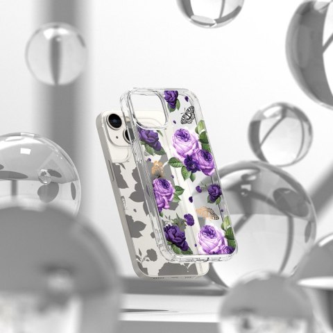 Pancerne etui pokrowiec z żelową ramką iPhone 14 Plus Fusion Design Purple Rose przezroczysty Ringke