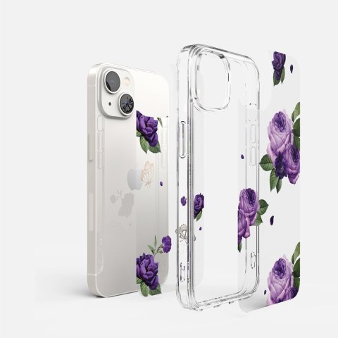 Pancerne etui pokrowiec z żelową ramką iPhone 14 Plus Fusion Design Purple Rose przezroczysty Ringke