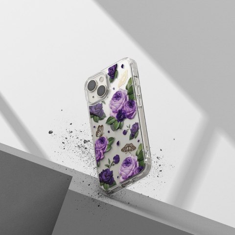 Pancerne etui pokrowiec z żelową ramką iPhone 14 Plus Fusion Design Purple Rose przezroczysty Ringke