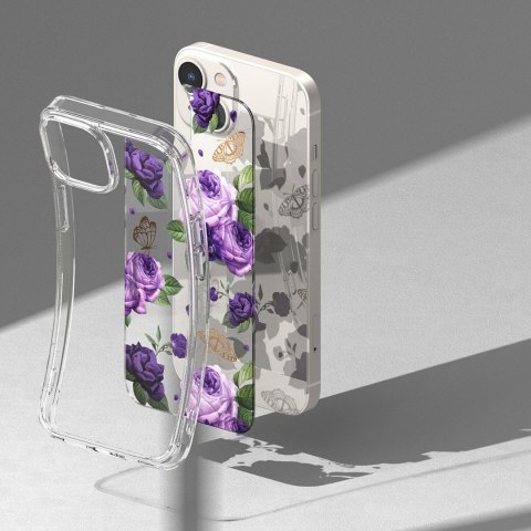 Pancerne etui pokrowiec z żelową ramką iPhone 14 Plus Fusion Design Purple Rose przezroczysty Ringke