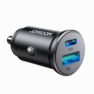 Mini ładowarka samochodowa 30W USB-A QC3.0 USB-C PD czarna JOYROOM