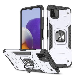 Pancerne etui pokrowiec + magnetyczny uchwyt Samsung Galaxy A22 4G Ring Armor srebrny WOZINSKY