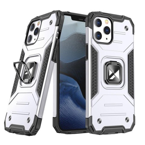 Pancerne etui pokrowiec + magnetyczny uchwyt iPhone 13 Pro Ring Armor srebrny WOZINSKY