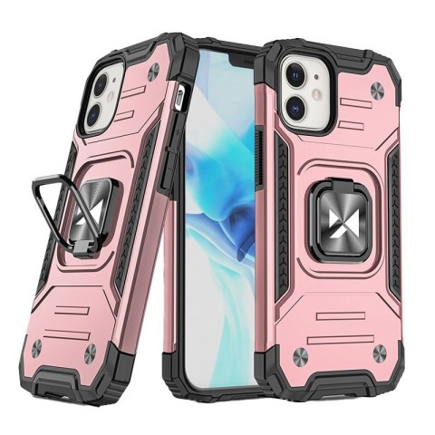 Pancerne hybrydowe etui pokrowiec iPhone 12 Mini + magnetyczny uchwyt Ring Armor różowy WOZINSKY