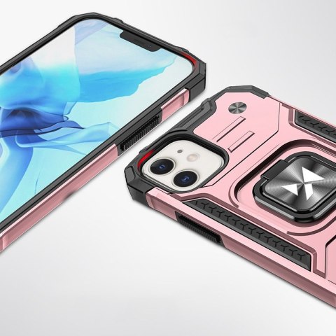 Pancerne hybrydowe etui pokrowiec iPhone 12 Mini + magnetyczny uchwyt Ring Armor różowy WOZINSKY