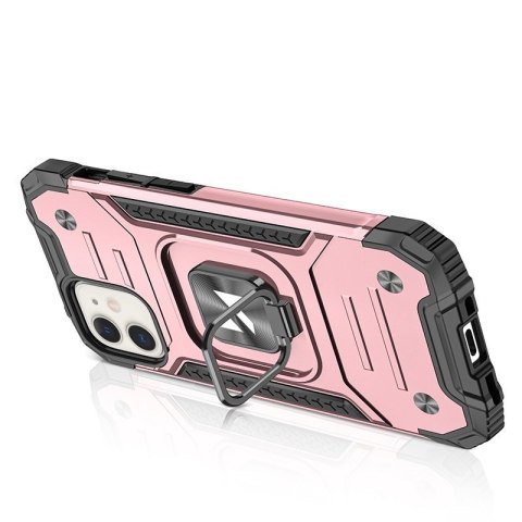 Pancerne hybrydowe etui pokrowiec iPhone 12 Mini + magnetyczny uchwyt Ring Armor różowy WOZINSKY