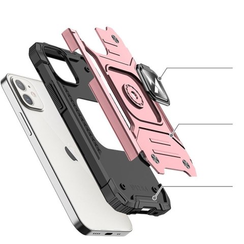 Pancerne hybrydowe etui pokrowiec iPhone 12 Mini + magnetyczny uchwyt Ring Armor różowy WOZINSKY