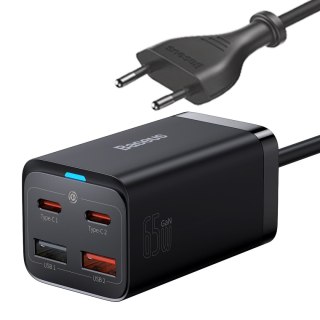 Szybka ładowarka sieciowa GaN3 Pro 2x USB-C / 2x USB 65W PD QC + kabel USB-C 1m czarny BASEUS