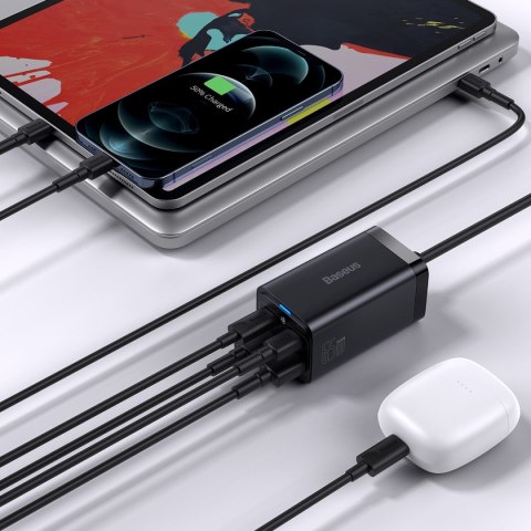 Szybka ładowarka sieciowa GaN3 Pro 2x USB-C / 2x USB 65W PD QC + kabel USB-C 1m czarny BASEUS