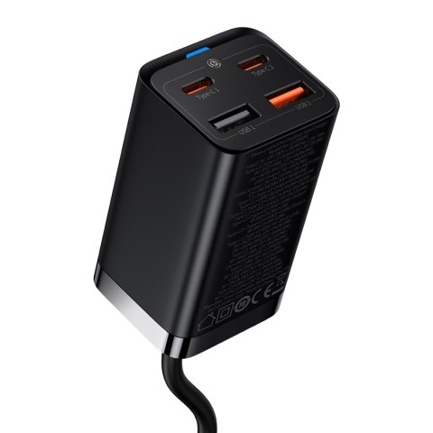 Szybka ładowarka sieciowa GaN3 Pro 2x USB-C / 2x USB 65W PD QC + kabel USB-C 1m czarny BASEUS