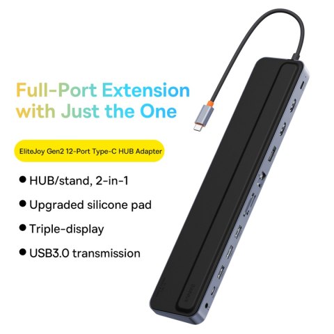 12w1 HUB podstawka pod notebooka USB-C USB-A DP HDMI SD TF RJ45 3.5mm jack PD 100W szary BASEUS