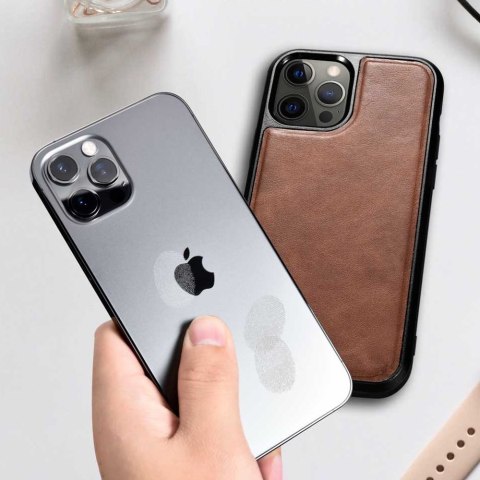 Etui pokryte naturalną skórą do iPhone 12 Pro Max Leather Oil Wax czarny ICARER