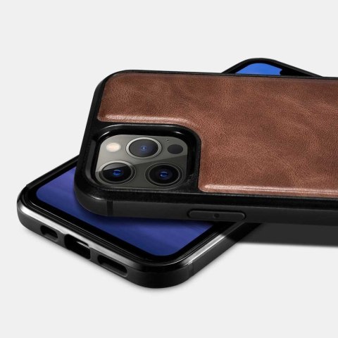 Etui pokryte naturalną skórą do iPhone 12 Pro Max Leather Oil Wax czarny ICARER