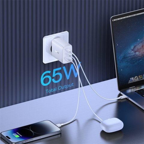 Ładowarka sieciowa GaN Cube Pro 65W 2x USB-C USB-A biała BASEUS