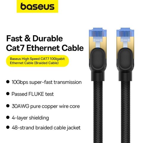 Szybki kabel sieciowy LAN RJ45 cat.7 10Gbps plecionka 1m czarny BASEUS