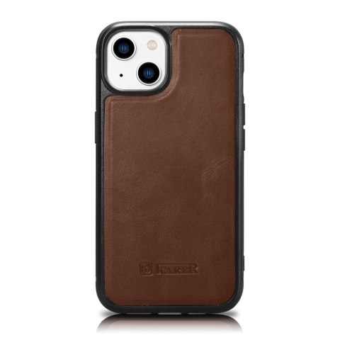 Etui pokryte naturalną skórą do iPhone 14 Leather Oil Wax ciemny brąz ICARER