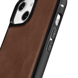 Etui pokryte naturalną skórą do iPhone 14 Leather Oil Wax ciemny brąz ICARER