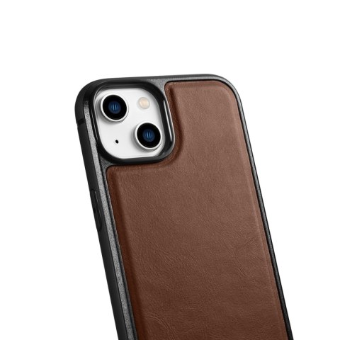 Etui pokryte naturalną skórą do iPhone 14 Leather Oil Wax ciemny brąz ICARER