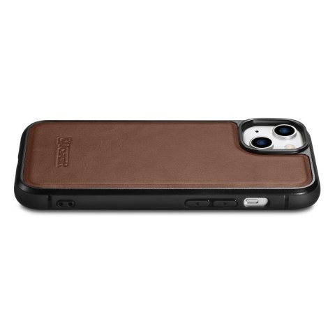 Etui pokryte naturalną skórą do iPhone 14 Leather Oil Wax ciemny brąz ICARER