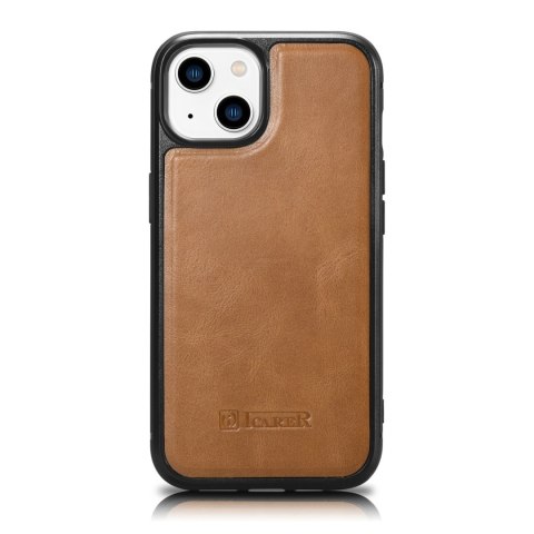 Etui pokryte naturalną skórą do iPhone 14 Leather Oil Wax jasny brąz ICARER