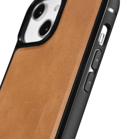 Etui pokryte naturalną skórą do iPhone 14 Leather Oil Wax jasny brąz ICARER