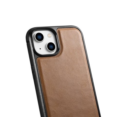 Etui pokryte naturalną skórą do iPhone 14 Leather Oil Wax jasny brąz ICARER