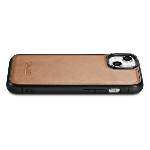 Etui pokryte naturalną skórą do iPhone 14 Leather Oil Wax jasny brąz ICARER