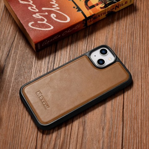 Etui pokryte naturalną skórą do iPhone 14 Leather Oil Wax jasny brąz ICARER