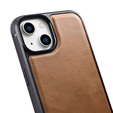 Etui pokryte naturalną skórą do iPhone 14 Plus Leather Oil Wax jasny brąz ICARER