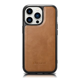 Etui pokryte naturalną skórą do iPhone 14 Pro Leather Oil Wax jasny brąz ICARER