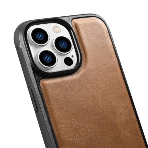 Etui pokryte naturalną skórą do iPhone 14 Pro Leather Oil Wax jasny brąz ICARER