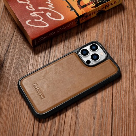 Etui pokryte naturalną skórą do iPhone 14 Pro Leather Oil Wax jasny brąz ICARER