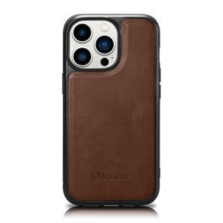 Etui pokryte naturalną skórą do iPhone 14 Pro Max Leather Oil Wax ciemny brąz ICARER