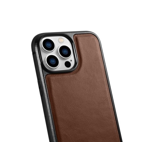 Etui pokryte naturalną skórą do iPhone 14 Pro Max Leather Oil Wax ciemny brąz ICARER