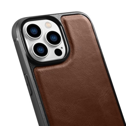 Etui pokryte naturalną skórą do iPhone 14 Pro Max Leather Oil Wax ciemny brąz ICARER