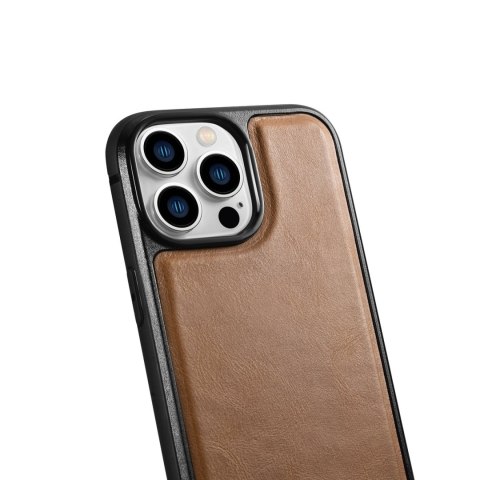 Etui pokryte naturalną skórą do iPhone 14 Pro Max Leather Oil Wax jasny brąz ICARER